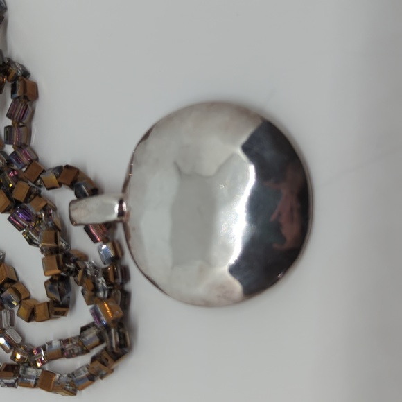 Simon Sebbag Sterling Silver Pendant and Coated Glass Bead Necklace - Picture 4 of 7